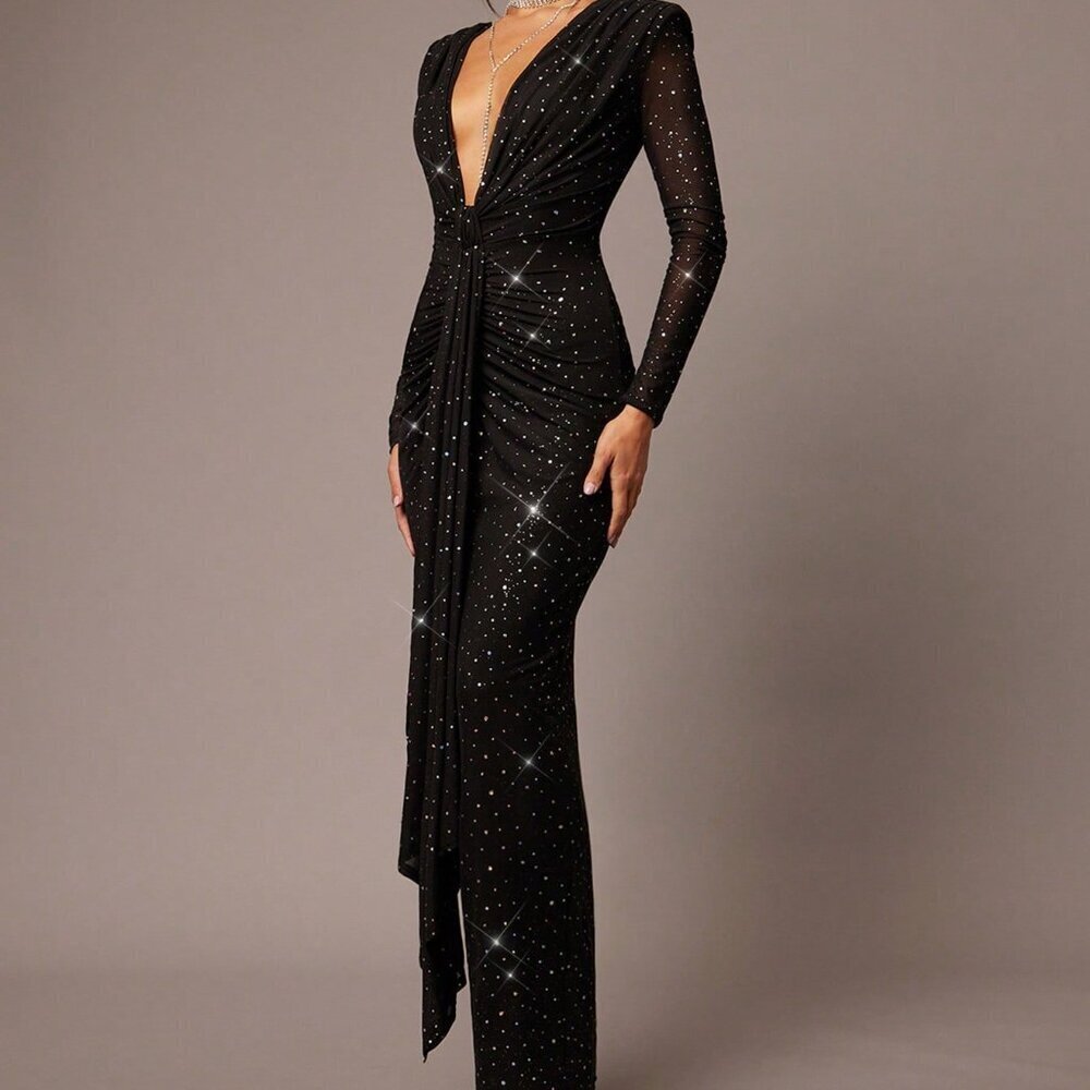 Black Sexy Women's Mesh Sequins Glitter Party Dress